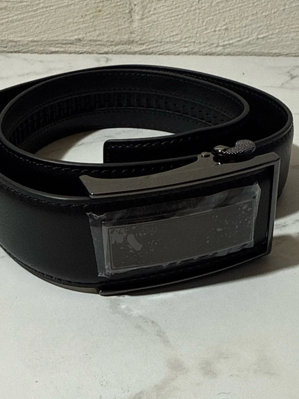 Classic Black Men's Leather Belt with Polished Gunmetal Buckle